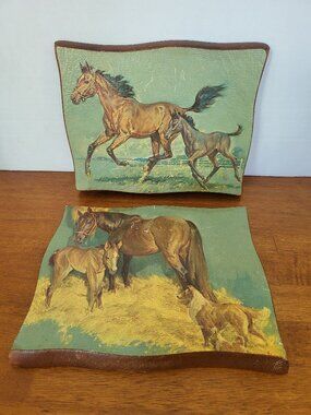 Vintage Equestrian Horse Wooden Wall Plaque Set Rustic Farmhouse Decor Horses T1